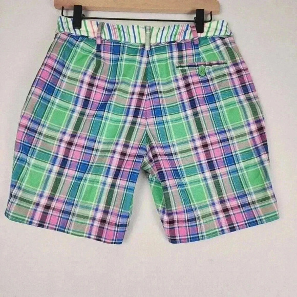Lady Hagen Women Golf Shorts Size 4 Preppy Plaid Bright Green Pink Blue - Picture 4 of 14